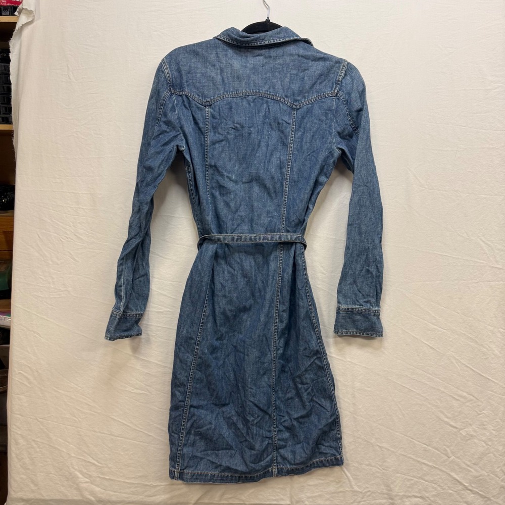 Gap Womens Denim Shirtdress Blue Long Sleeve Button Front Belted Size 6 - Picture 7 of 8